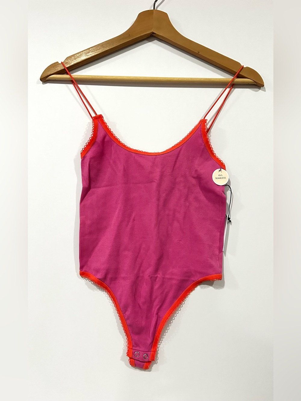 Forever 21 Hot Pink Ribbed Bodysuit with Coral Trim